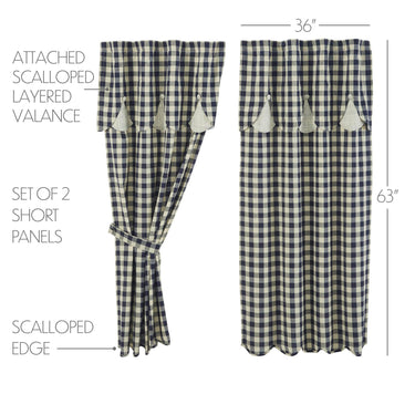 My Country Short Panel with Attached Scalloped Layered Valance Set of 2 63x36 - The Fox Decor